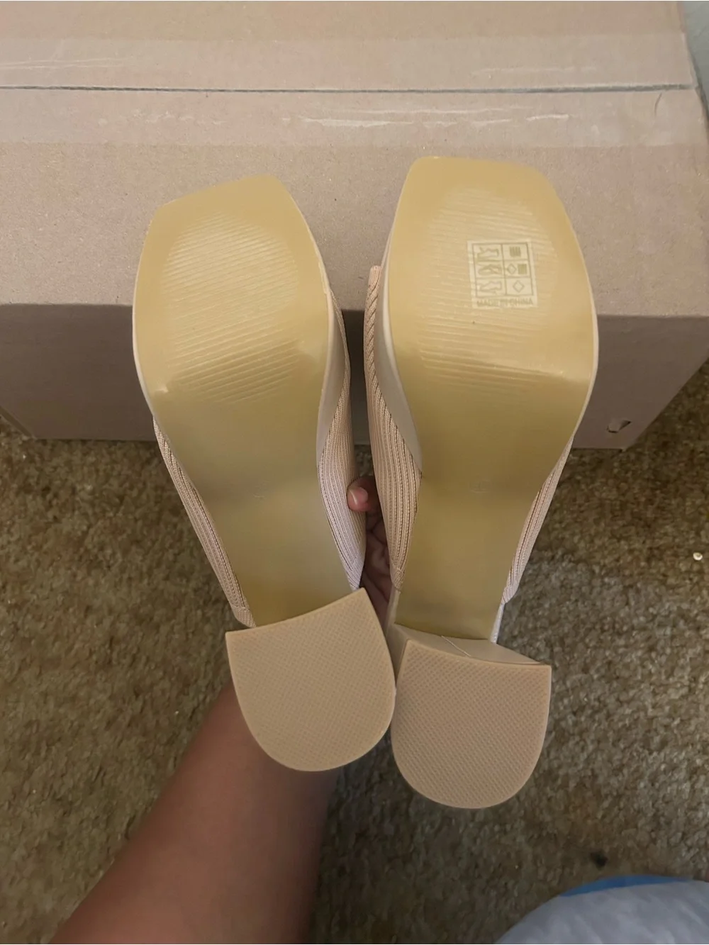 SHEIN Beige Ribbed Platform Mule Heels